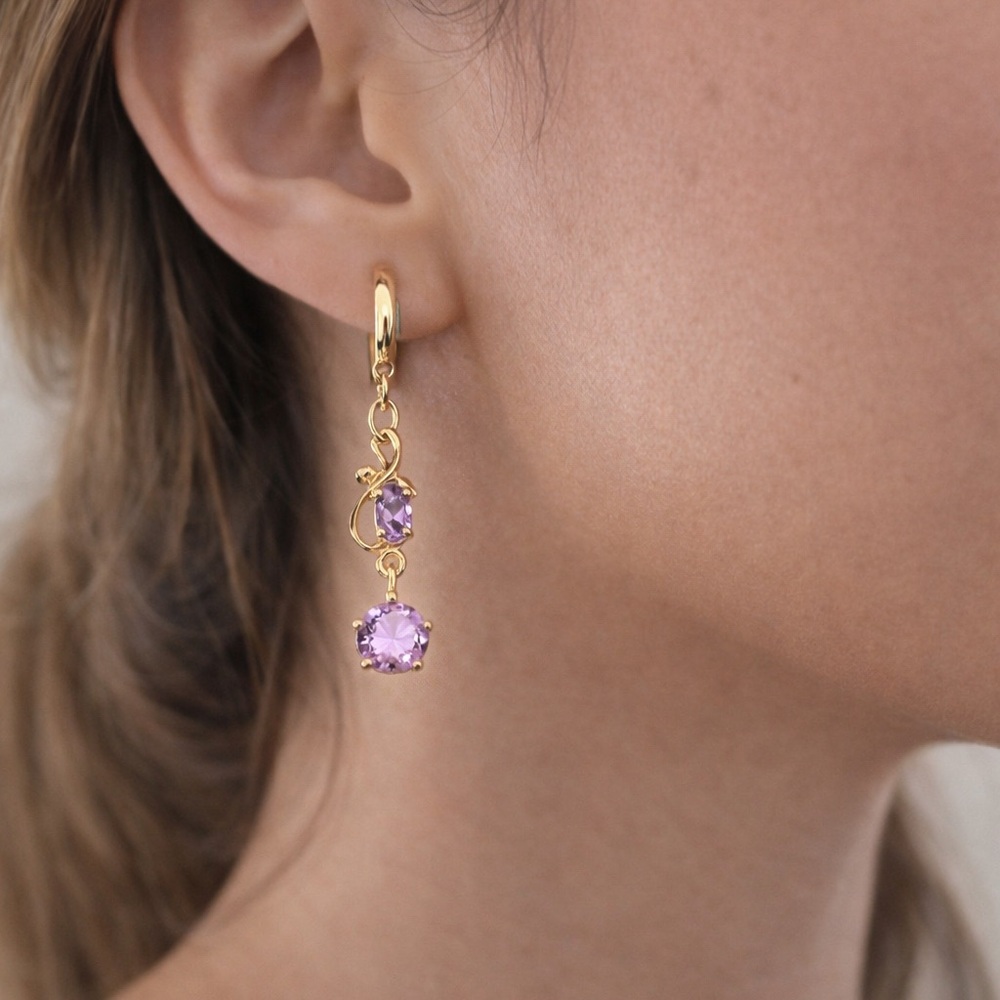 14k Gold Plated and Purple Gemstone Drop Earrings